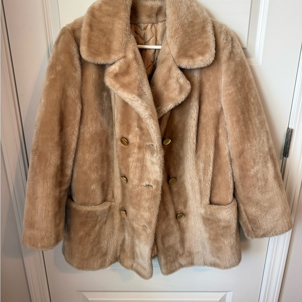 Sears Tan Teddy Jacket with Gold Buttons